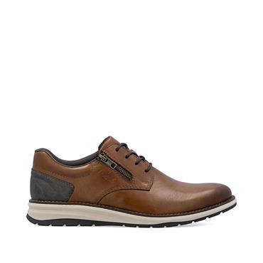 Rieker Men Casual Laced Shoe Side Zip - Brown Leather